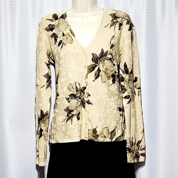 Vintage 2 pc Floral Silk Sweater set (M) - Picture 1 of 15